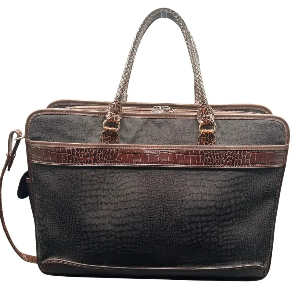Brighton for Business Martha Leather Laptop Briefcase Croc Trim Work Bag